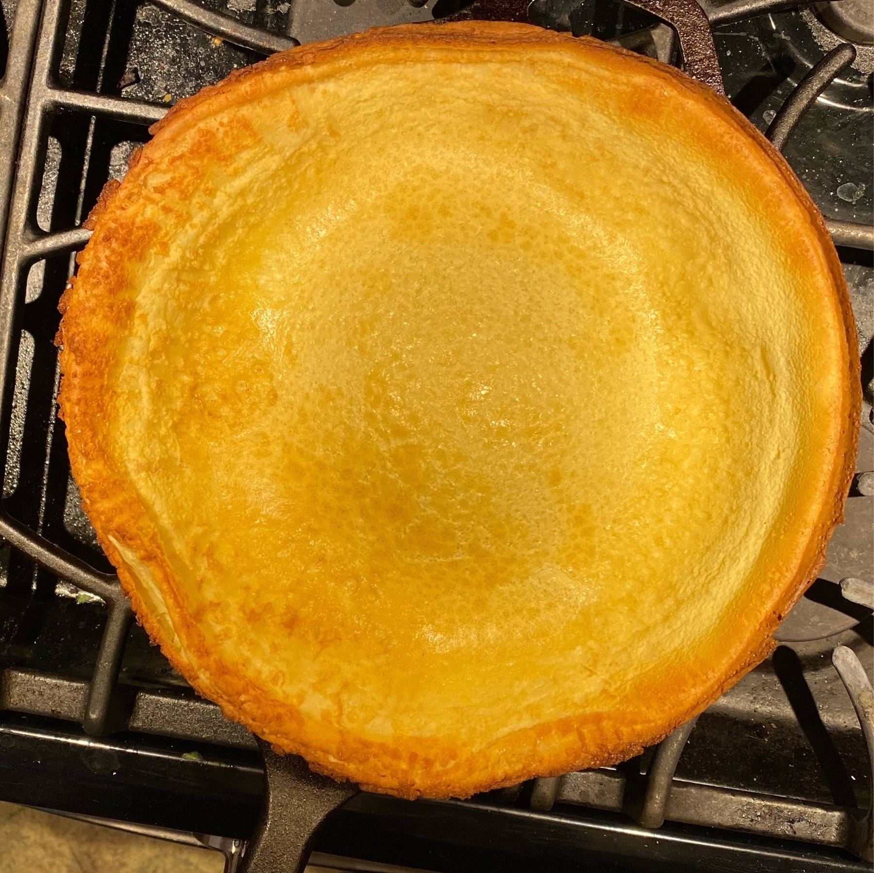 top-down view of dutch baby in cast iron